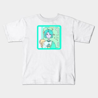 Cute Anime Alien Girl Aesthetic Minimalist Design Kids T-Shirt